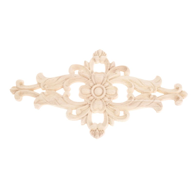 MUXSAM Wood Carved Appliques Furniture Decorative Onlays, 2Pcs Unpainted DIY Center Carving Decal for Door Wall Ceiling Cabinet Dresser Mirror Bed Mantel Bench Decoration, 27x14cm/10.63"x5.51" - Image 4